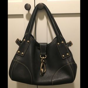 Dooney & Bourke  Black Leather Logo Lock Handbag